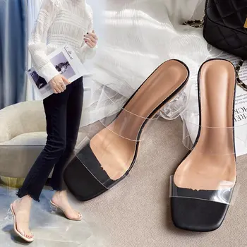 PVC Transparent Sandale Femei de Cristal Clar cu Toc Stiletto Sexy Pompe de Vară Pantofi Peep Toe Zapatillas Mujer Casa
