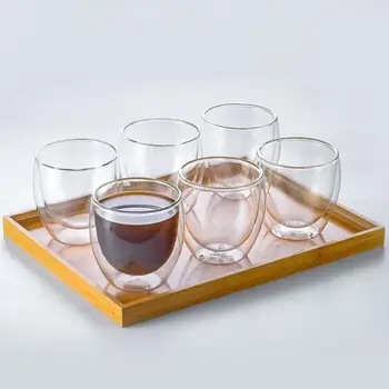 6Pcs Straturi Duble de Sticlă cu Perete Izolat Lapte Cana de Cafea Ceasca de Căldură Rezistent la Băutură Sănătoasă Cani de Ceai Transparent Drinkware