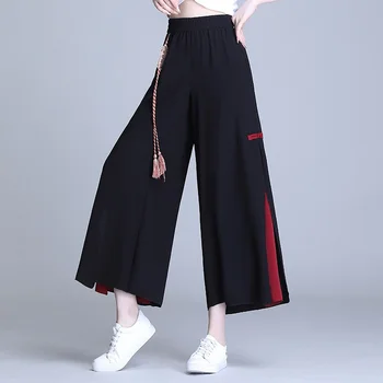 Negru Kung Fu Pantaloni Femei Șifon Vintage Stil Chinezesc Pantaloni Casual, De Vară 2021 Noi Harajuku Vrac Pantaloni Chinos De Mujer