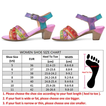 SOCOFY Femei Stil Etnic Sandale Negre Curea Cruce de Despicare Imprimate din Piele Cârlig Buclă Confortabil Indesata Toc Sandale
