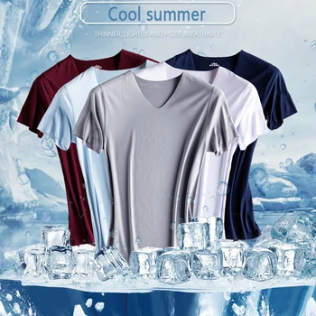 2020 Barbati Tricou Fitness Elastic Ice T-shirt Mens V Gatului Maneca Scurta pentru bărbați Micro-Fibre Tricouri M-5XL Îmbrăcăminte Transport Gratuit