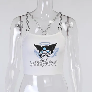 LVINMW Diavolul Scrisoarea Imprimate Slim Moda fara Spate fără Mâneci Camis Lanț de Metal Mozaic Casual Simplu Crop Top Topuri Femeile