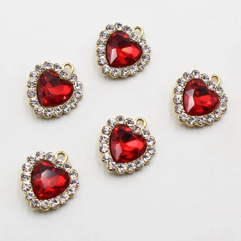 Noi 10buc 19*22mm aliaj de roșu în formă de inimă de sticlă strălucitoare stras creativ costum de decor pandantiv bijuterii DIY accesorii