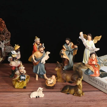 Statuia Scena Nașterii Set De Pat De Copil De Crăciun Figurine Copilul Isus Iesle Miniaturi Ornament Biserica Catolică Cadou Decor Acasă
