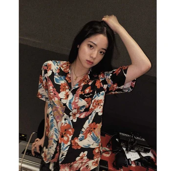 Kpop-coreean Celebritate a CRESCUT franceză Vrac Single-Breasted Florale Tricou Femei Holiday Beach Stil Casual Rever Bluze Vintage Topuri