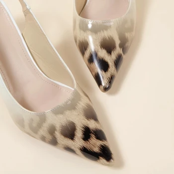 Nou Stil de Sandale cu Toc Femei de Personalitate Leopard de Imprimare Gradient de Culoare a Subliniat Toe Mid-Pantofi cu Toc Europene Și Americane