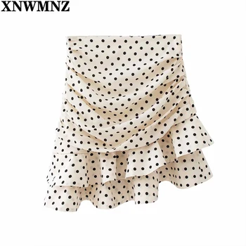XNWMNZ Noua moda pentru Femei polka dot imprimare plisata fusta asimetric faldas mujer doamnelor spate cu fermoar vestidos chic volane, fuste