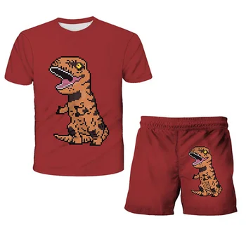 Imprimate 3D Jurassic Park 2021 Noi de Vara o-gât dinozaur Copii Set Anime Movie Print Teen T-Shirt, Pantaloni 2 Piese Topuri Casual 4-14