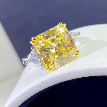 Luomansi Pătrat Galben Crearea Moissanite Super Flash Inel -S925 Argint Mare Nunta De Diamant De Logodna Femeie Bijuterii