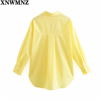 XNWMNZ 2021 Vara Roz Bluza Femei cu Maneci Lungi Simplu Camasi Office Lady Femei Top Singur Pieptul Rândul său, în Jos Guler, Bluze