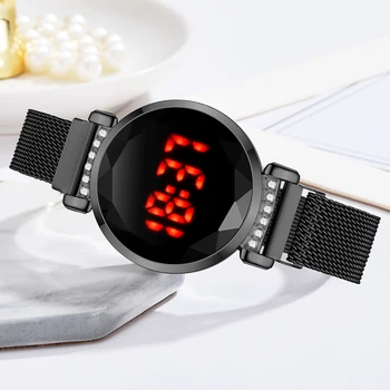 Femei de lux Magnetic Cuarț Ceas de mână a Crescut de Aur Roșu LED-uri Digitale Ceas Bratara Cuarț Ceas Doamnelor Ceas relogio feminino