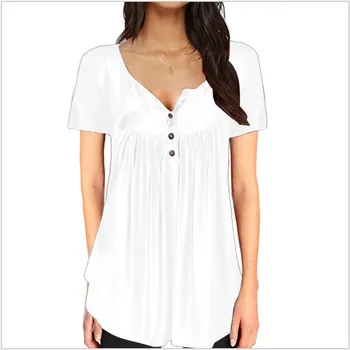JHBeute Moda pentru Femei Vrac Casual Culoare Solidă Cutat Butonul Vrac cu Maneci Scurte T-Shirt S-4XL Primavara-Vara Femei Top