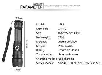 50000LM XH70 Lanterna LED-uri în aer liber rezistent la apa Lanterna USB Lanterna Reincarcabila cu Zoom Lanterna XHP50 Lanterna LED-uri Mână de Lumină