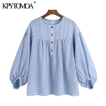 KPYTOMOA Femei 2021 Moda Gol Afară de Broderie Bluze Vintage Gât O Lanternă Maneca Feminin Tricouri Blusas Topuri Chic