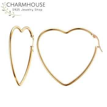 Charmhouse Hoop Cercei Pentru Femei De Culoare De Aur Inima Mare Din Oțel Inoxidabil Earing Brincos Femme Nunta Bijuterii De Mireasă En-Gros