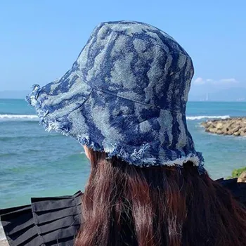 Adult Moda Tie-Dye Denim Parasolar Pescar Pălărie Bazinul Pălăria În Aer Liber Găleată Pălărie