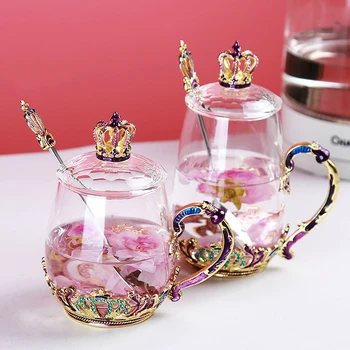 Noul Email de Cristal de Sticlă Cana Cana cu Lingura Acasă de înaltă rezistență la temperatură Drinkware Ceai de Flori Ceașcă de Cafea cadou Cești de ceai