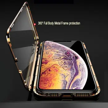 Pentru iPhone 12 11 Pro Max Pentru iPhone XR X XS Max 6 6S 7 8 Plus Partea Dublu Capac Sticla 360 de Metal Magnetic Caz de Telefon