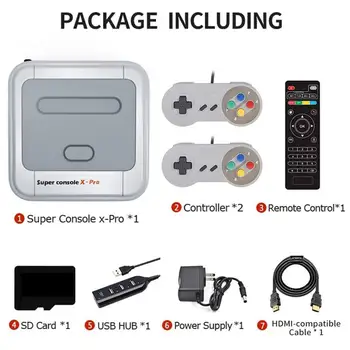 Super Consola X-pro Joc Consola TV, Jocuri Video Caseta Retro Joc de Jucător, 256G, Gamepad Wireless Cu 50000+ Jocuri,KODI 2 Jucatori