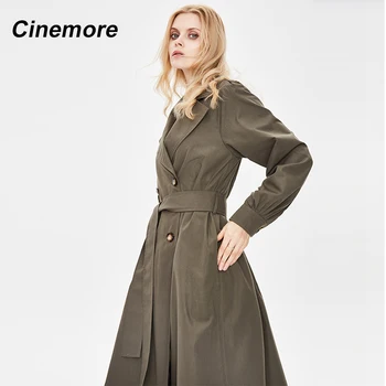 Cinemore Femei Chic Trench Casual Femei Lungă Îmbrăcăminte Vrac Palton Centura de Moda două rânduri Canadiană 92231-1