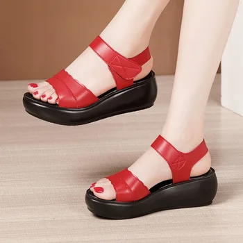 GKTINOO Pene Toc Sandale Femei din Piele Pantofi Platforma de Vară 2021 Noi 6cm Toc Doamnelor sandale Sandale