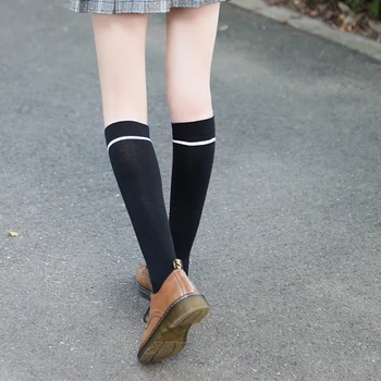 Dungi Lung Solid Ciorapi Femei Subțire De Înaltă Șosete Până La Genunchi Japonia Colegiul Stil Alb Negru Bumbac Stocare Picior Calcetines Medias