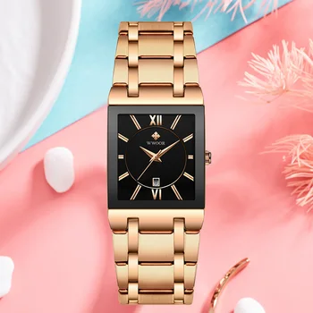 WWOOR 2021 Top Brand de Lux Doamnelor Ceasuri Pentru Femei de Moda Pătrat Femei Cuarț Ceas de mână pentru Femei a Crescut de Aur de la Geneva Cadouri de Proiectare