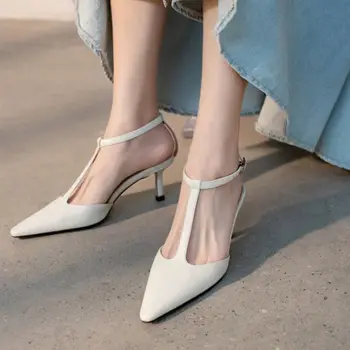 Taoffen Sandale de damă din Piele naturală T Curea Subțire Tocuri Ascuțite Toe 2021 Pantofi de Moda Pentru Femei Încălțăminte de Mărime 34-39