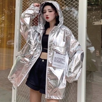 NOI Geacă Femei Casual Neon Jacheta cu Gluga Hanorac Jacheta Argintie Vară Subțire Plus Dimensiune Jachete cu Maneci Lungi Îmbrăcăminte exterioară