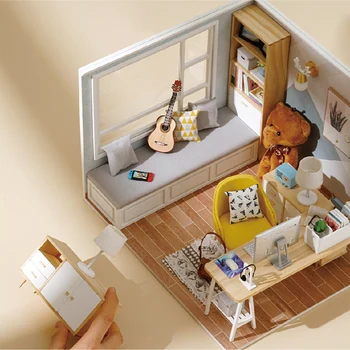 Asambla DIY din Lemn, Păpuși Miniaturas cu Mobilier Mini Soare Casei Jucarii pentru Copii Adult de Craciun si Cadou de Ziua de nastere