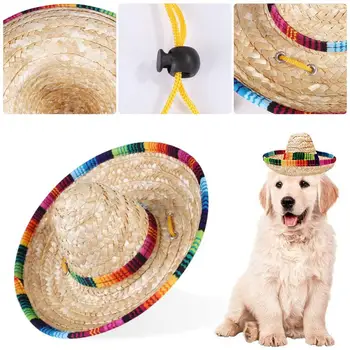 Moda De Companie Țesute Pălărie De Paie Pentru Pisica Soare Pălărie Sombrero Pentru Câini De Talie Mică Și Pisici Petrecere Pe Plaja Paie Accesorii Costum Să Acționeze Drăguț