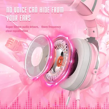 ONIKUMA X11 Roz set de Căști pentru Jocuri cu Detașabil Urechi de Pisică