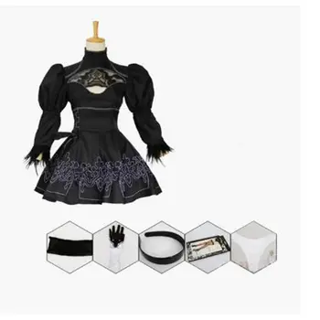 2019 Costume de Halloween Nier Automate Yorha 2B Cosplay Costum Anime Femei Tinuta Deghizare Set Costum Petrecere elegantă Rochie Neagră +Peruca