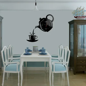 Creatoare de moda ceainic ceas de perete DIY acril oglindă de perete autocolant decorativ cu ceas camera de zi dormitor ceas tăcut ceas
