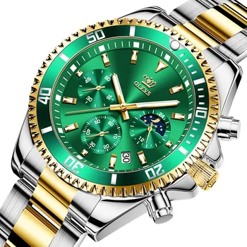 OLEVS Brand ceasuri de vânzare fierbinte multi-funcția de cronograf cu trei ochi verde de apă fantomă impermeabil bărbați ceas