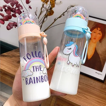 Unicorn Curcubeu Sticla de Apa de Plastic Portabil stil coreean Cadou Dulce Creativ Student Cana Pentru Cafea cu Lapte Ceașcă de Ceai