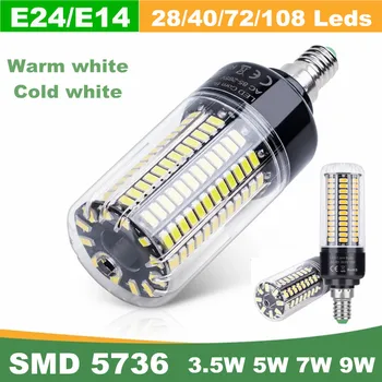 E14/E27 Porumb Bec Becuri LED 220V Putere Mare de 28 40 72 108 Lumini SMD 5736 Lampada 110V Nu Flicker 85-265V 1buc