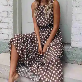 Moda de Vara Elegante, Rochii Lungi Pentru Femei 2021 Imprimare femme fără Mâneci O-gât Dot haine Sexy Rochii de Partid Rochie Polka B M6F6