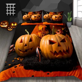 Fierbinte De Vânzare Desene Animate Dovleac Copac Carpetă Acopere Cute Halloween Pentru Imprimare Galben Set De Lenjerie De Pat King Regina Full Twin Set De Pat Pentru Copii Cadouri