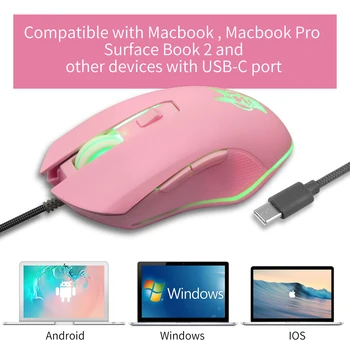 Desene animate Roz Tip C cu Fir Mouse Optic USB Mini Calculator Mouse-ul Design Gamer Stralucitoare Șoareci de Jocuri Pentru Fete Laptop 2400 DPI USB