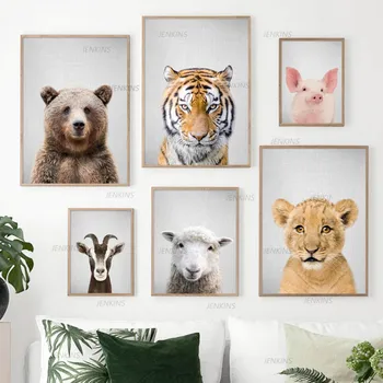 Nordic Postere si Printuri Urs, Tigru, Porc, Capră, Leu Oaia Arta de Perete Panza Pictura Animale Imagini de Perete pentru Copii Copil de Cameră Decor