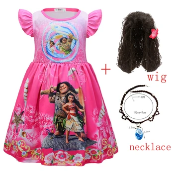 Copii Fete Printesa Moana Rochii de Petrecere Îmbrăcăminte 2021 Toddler Girls Dress Set cu Peruca si Colier Copilul Vaiana Cosplay Haine