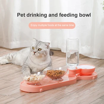 3-în-1 Pisica Bowl Feeder Câine de Companie Bautor de Alimentare Alimentator Dozator Automat de vase de Băut Recipient Pentru Alimentare cu Apă Castron Pentru Pisici