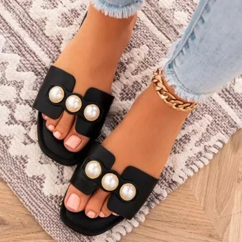 Vara Femei Pantofi Perla Design Plat Sandale Casual, Sandale Diapozitive Sandalias De Verano Para Mujer