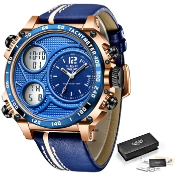 2021 LIGE Sport Bărbați Cuarț Ceas Digital Creative Ceasuri de Scufundări Bărbați Impermeabil Alarmă Ceas Dual Display Ceas Relogio Masculino