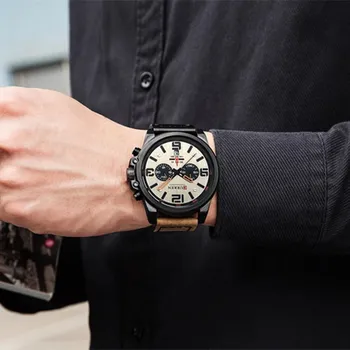 Bărbați Ceas CURREN Brand de Top Luxury Mens Cuarț Ceasuri de mână de sex Masculin din Piele Militar Data Ceasuri Sport