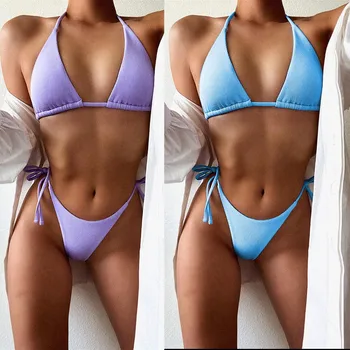 Bikini 2021 Femei Sexy Solid Halter Bikini Set Push-Up Pad Costume de baie costume de Baie pe Plajă, costume de baie femei купальник женский#X4