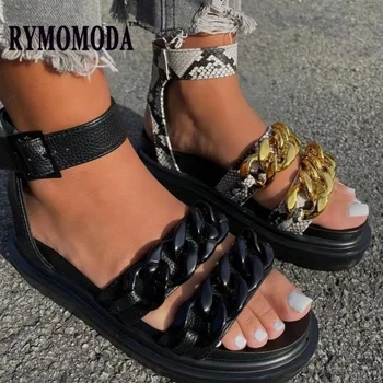 RYMOMODA Sandale cu Platforma Femei 2021 Fata Poliuretan Talpa din Piele PU Metal Decortation Brioșă Jos Pantofii Plus Dimensiunea 43