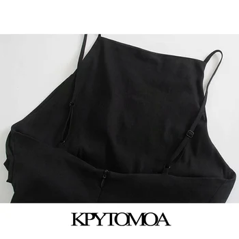 KPYTOMOA Femei 2021 Moda Încreți Detaliu Echipat Midi Rochie Vintage Backless cu Fermoar Bretele Subtiri Femei Rochii Vestidos Mujer