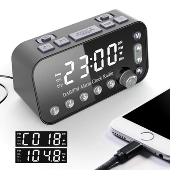 Dual USB Port Ceas cu Alarmă Digital DAB si FM Radio cu Ceas Deșteptător lumina de Fundal LCD Timer de Somn pentru Dormitor Birou de Turism